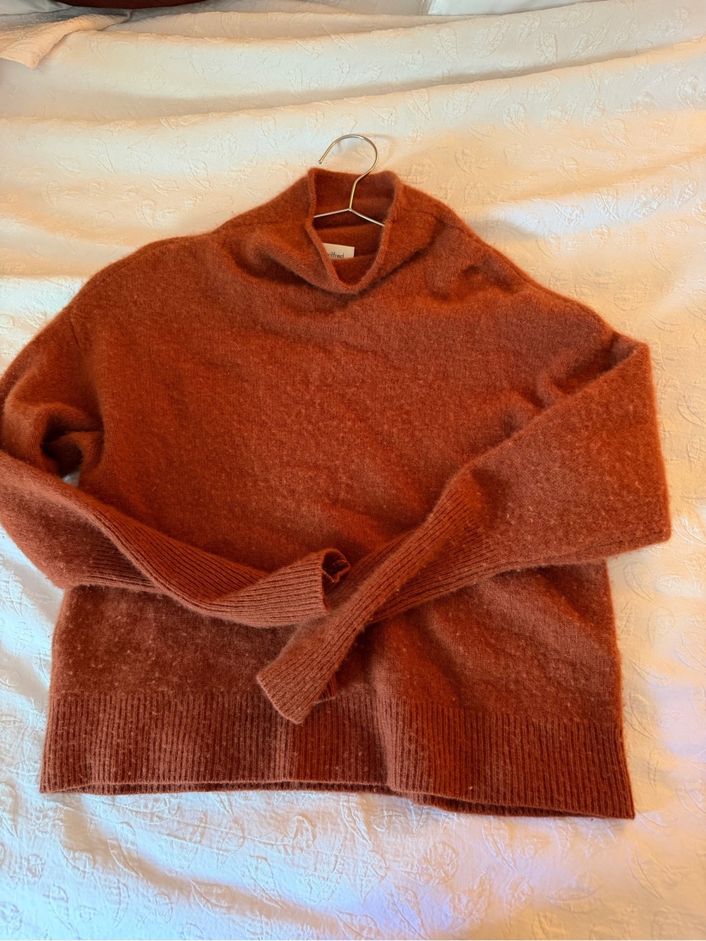 Wilfred Cashmere Cozy Rust Orange Mock Neck Sweater